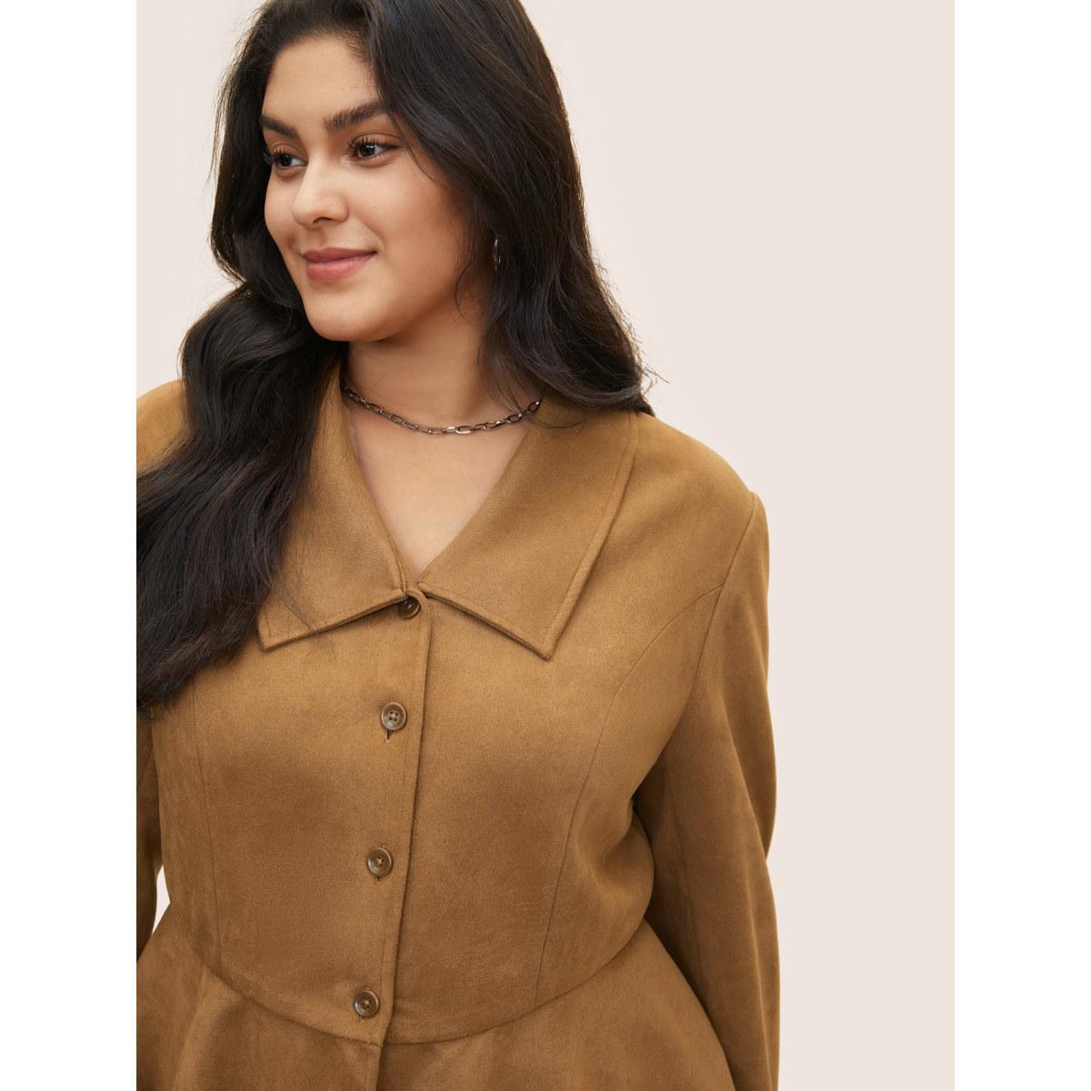 Plus Size Solid Faux Suede Zipper Hanky Hem Jacket Women Bronze Non Everyday Jackets BloomChic 28/5X Product Image