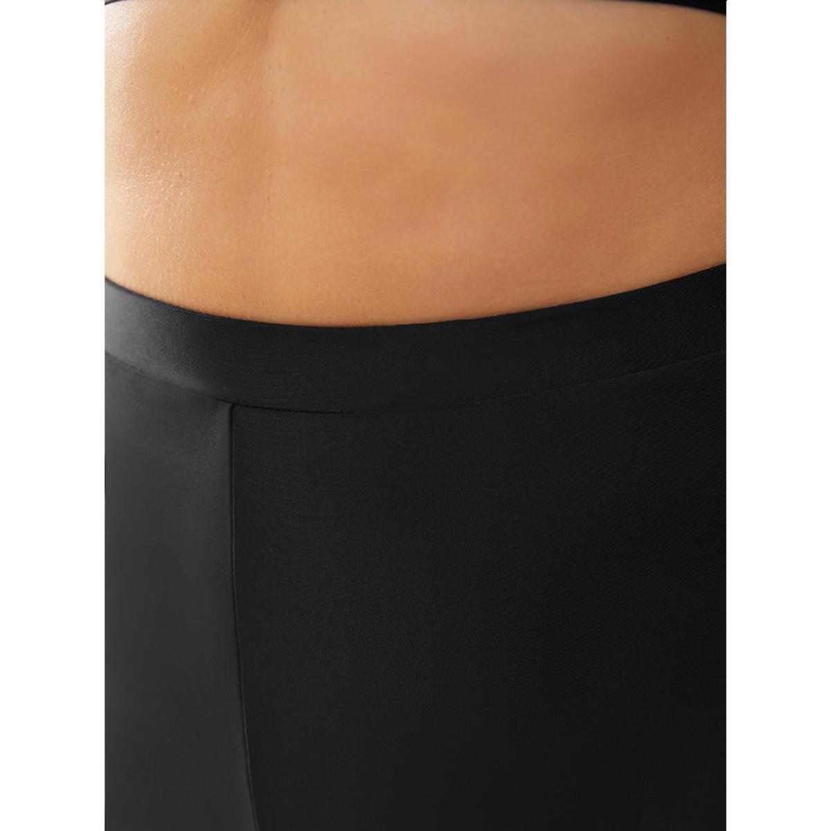 Plus Size Plant Patchwork Pocket Side Swim Shorts Women's Swimwear Black Vacation Patchwork High stretch Skinny High Rise Pocket Curve Swim Bottoms BloomChic 18-20/2X Product Image