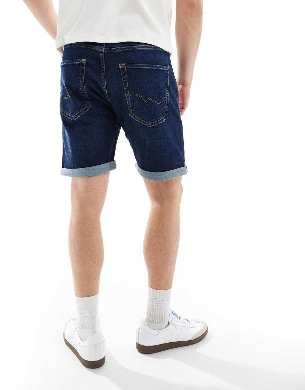 Jack & Jones relaxed fit denim shorts in dark blue Product Image