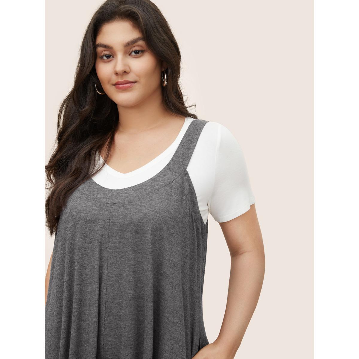 Plus Size Gray Supersoft Essentials Solid Pocket Adjustable Straps Jumpsuit Women Casual Sleeveless Non Everyday Loose Jumpsuits BloomChic 10/M Product Image