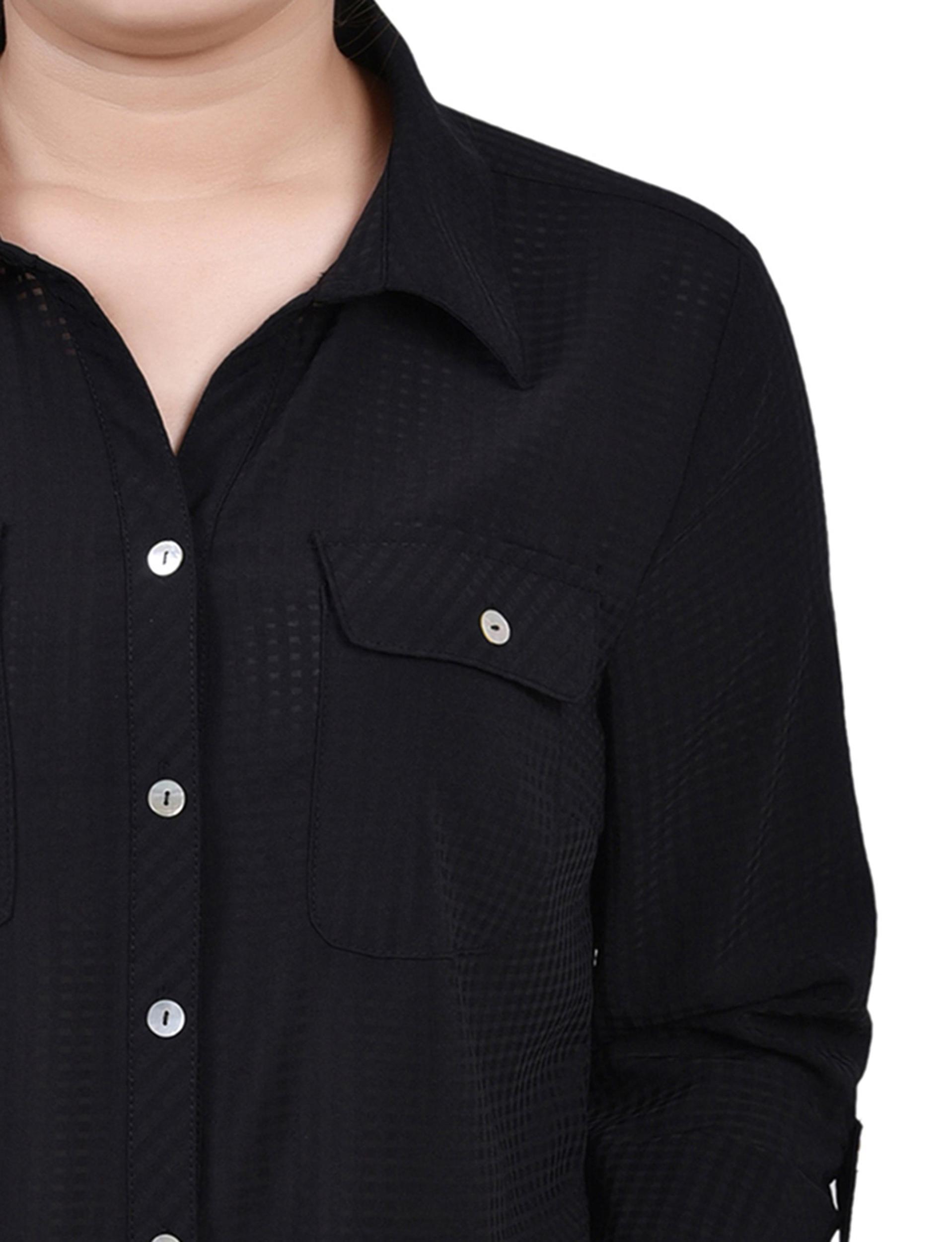 Black 3/4 Sleeve Windowpane Blouse Product Image