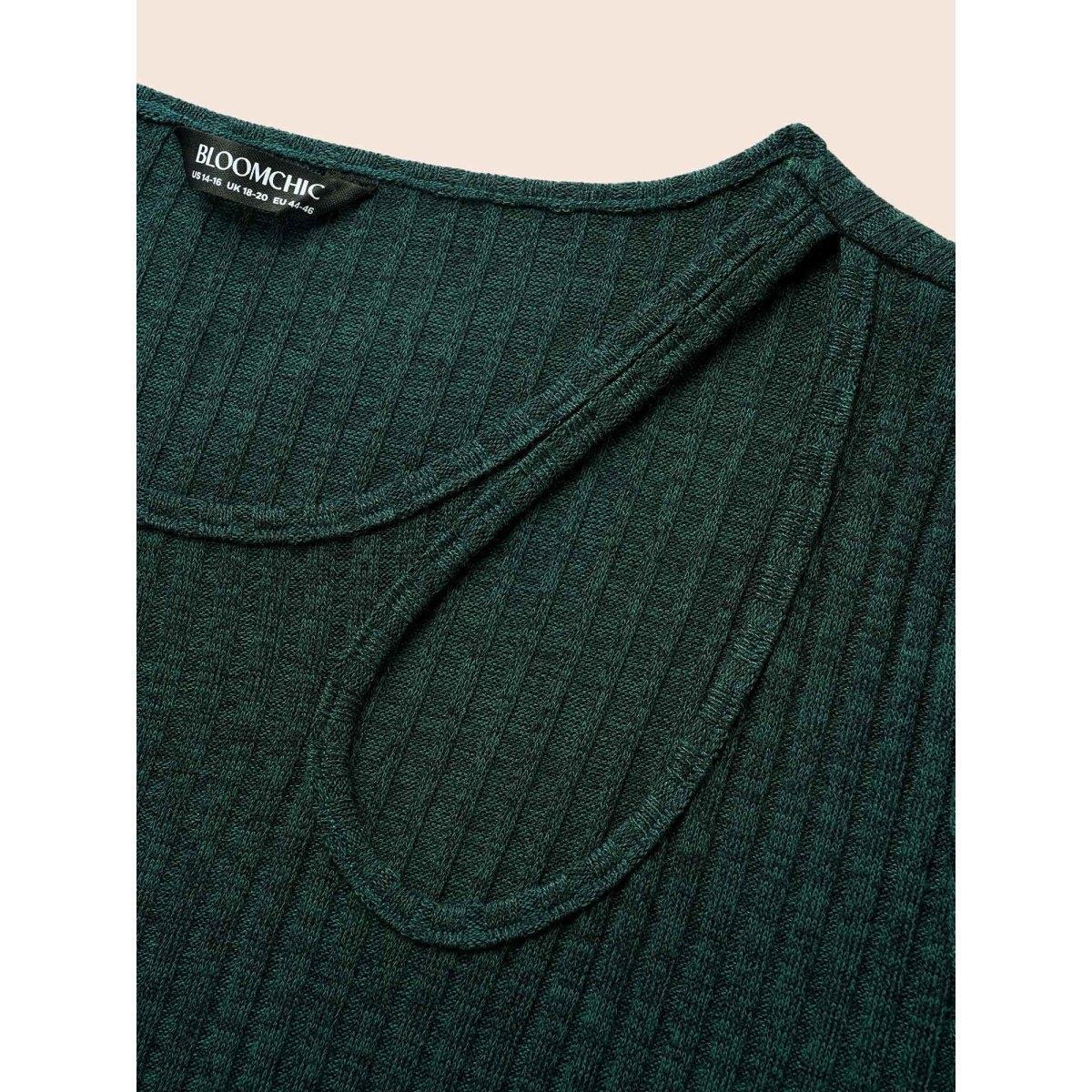 Plus Size Rib Knit Asymmetrical Neck Midi Dress DarkGreen Women Elegant Texture Asymmetrical Neck Long Sleeve Curvy BloomChic 18-20/2X Product Image