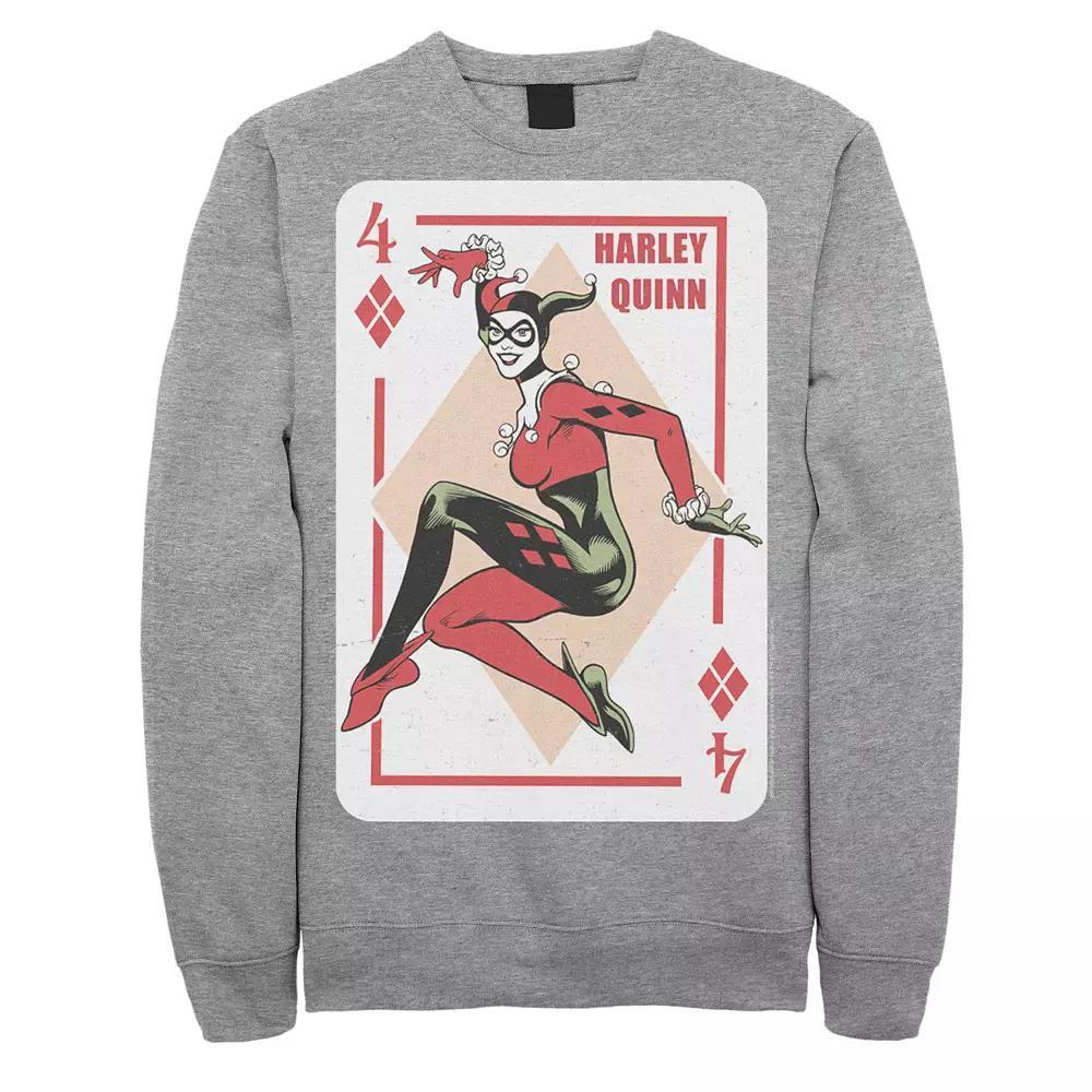 Men's DC Comics Harley Quinn Playing Card Sweatshirt, Size: Small, Grey Heather Product Image