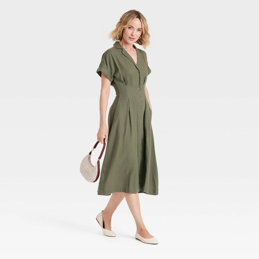 Women's Short Sleeve Button-Front Linen Midi Shirtdress - Universal Thread™ Product Image