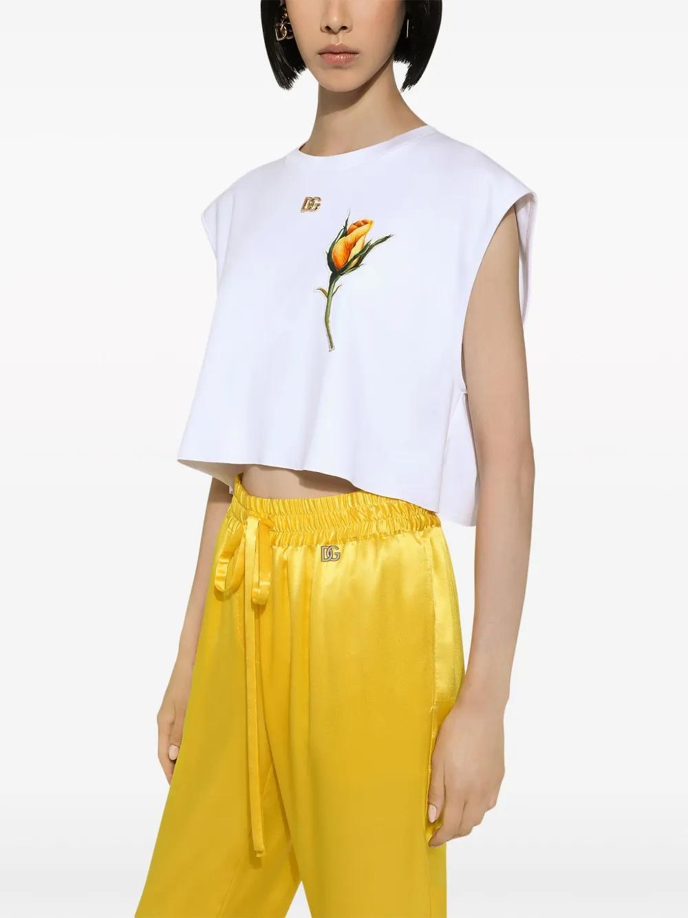 rose-appliqué cropped T-shirt Product Image