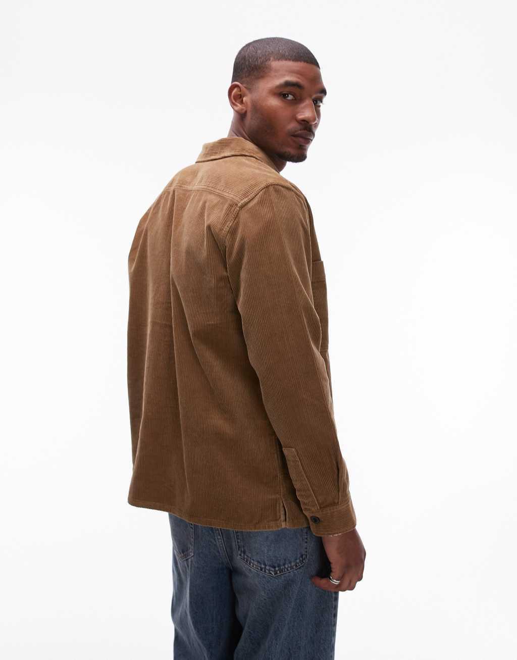 ARKET cord overshirt with front patch pockets in brown Product Image
