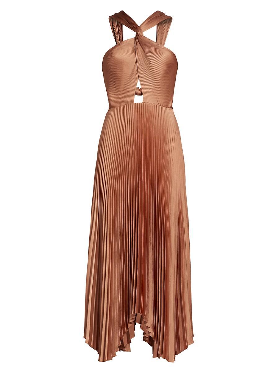 Womens Athena II Pleated Halter Midi-Dress Product Image