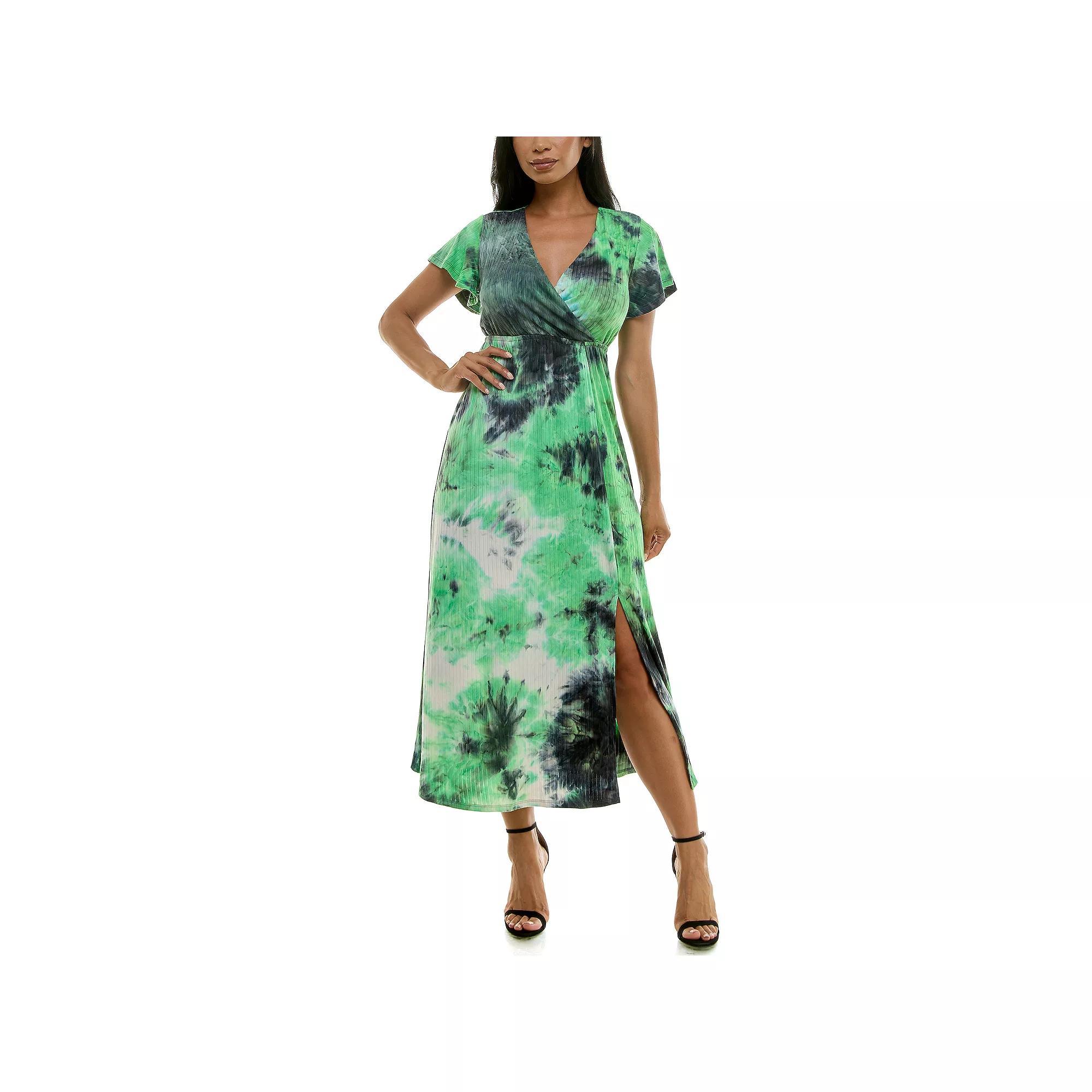 Women's Nina Leonard Flutter Sleeve Maxi Dress, Size: XL, Neon Black Product Image