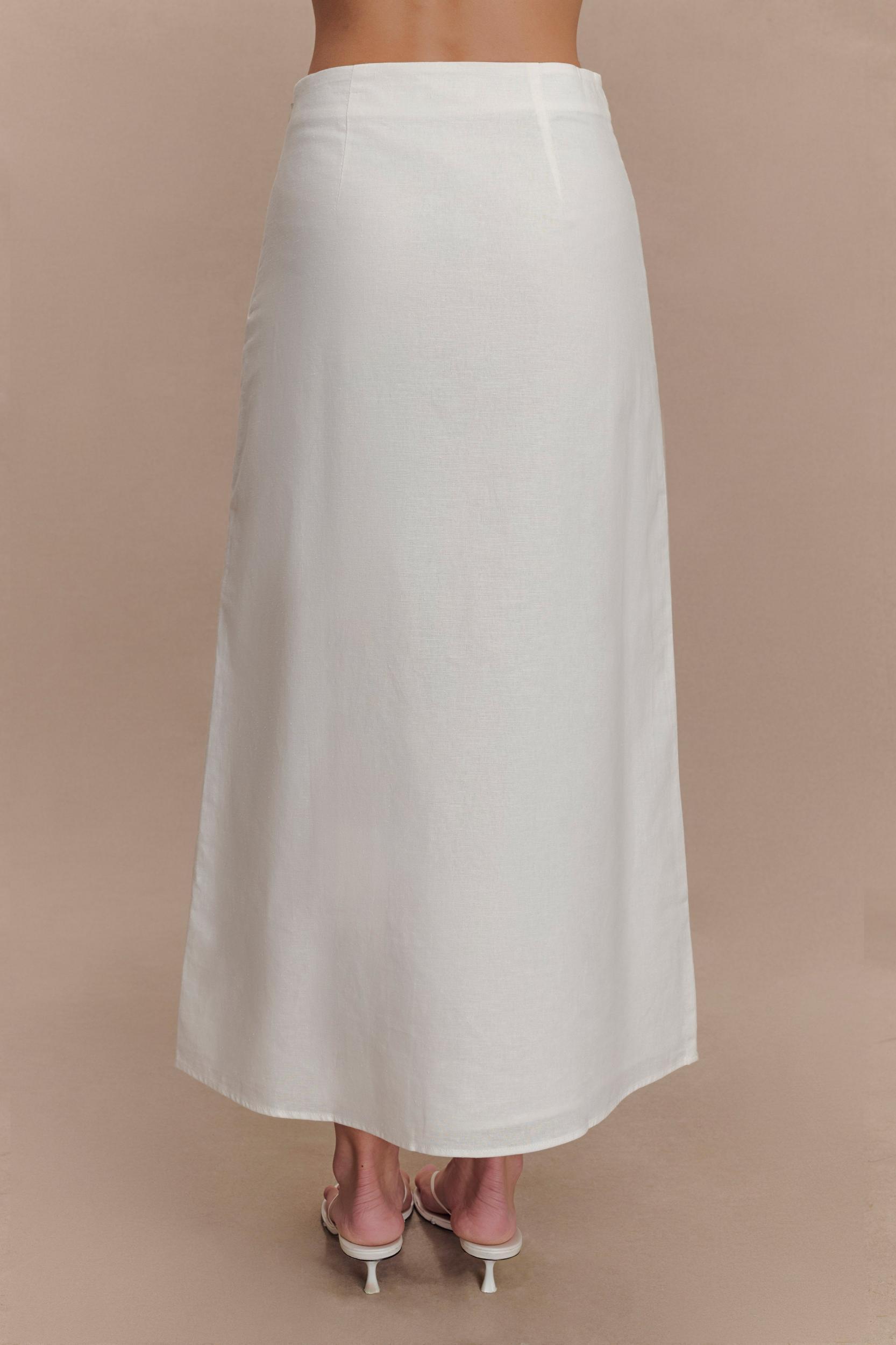 Dora Linen Midi Skirt - Ivory Product Image