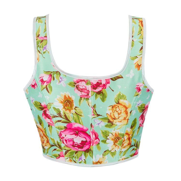 Floral Lace-Up Back Bustier Top Product Image