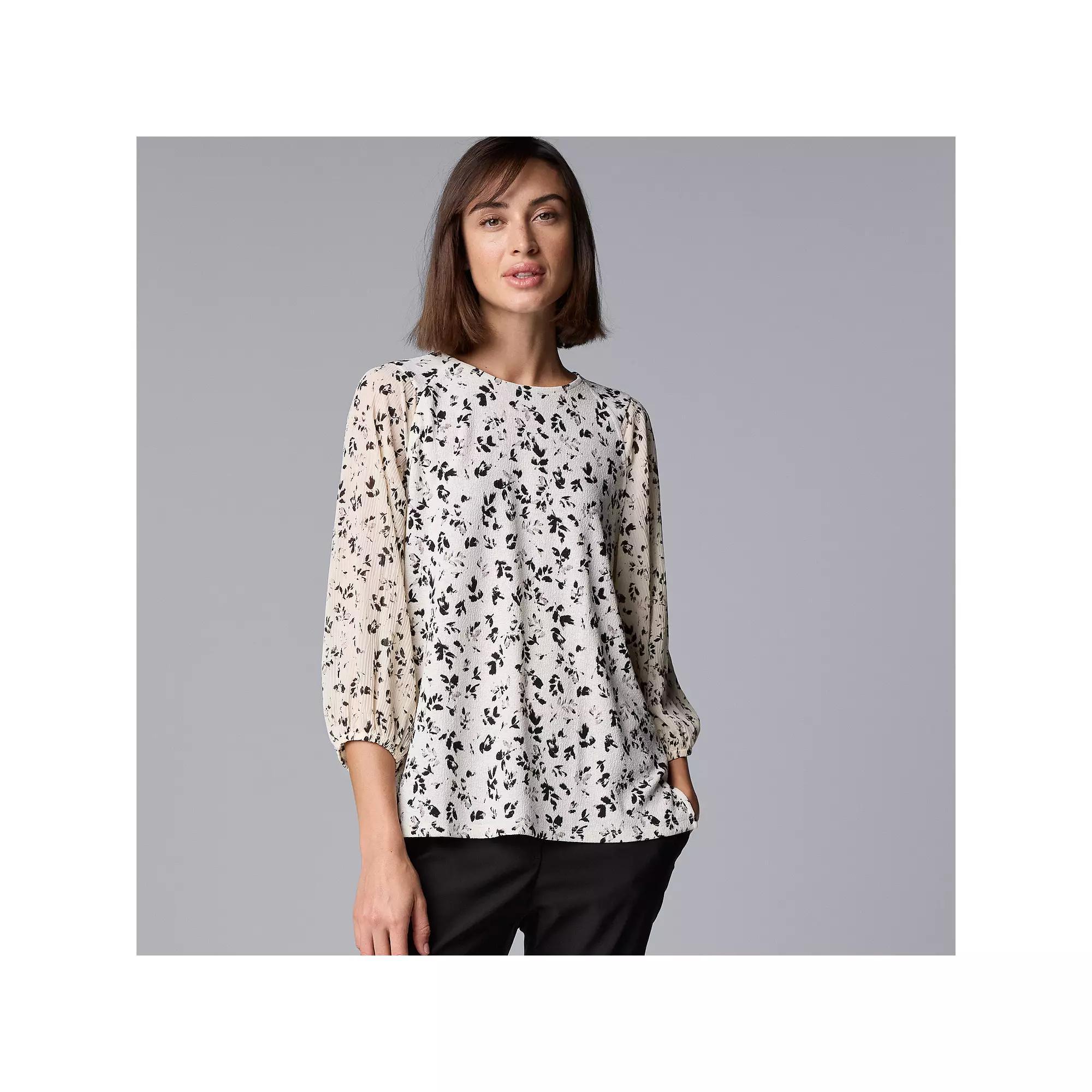 Womens Simply Vera Vera Wang Mixed Media 3/4 Sleeve Top Product Image