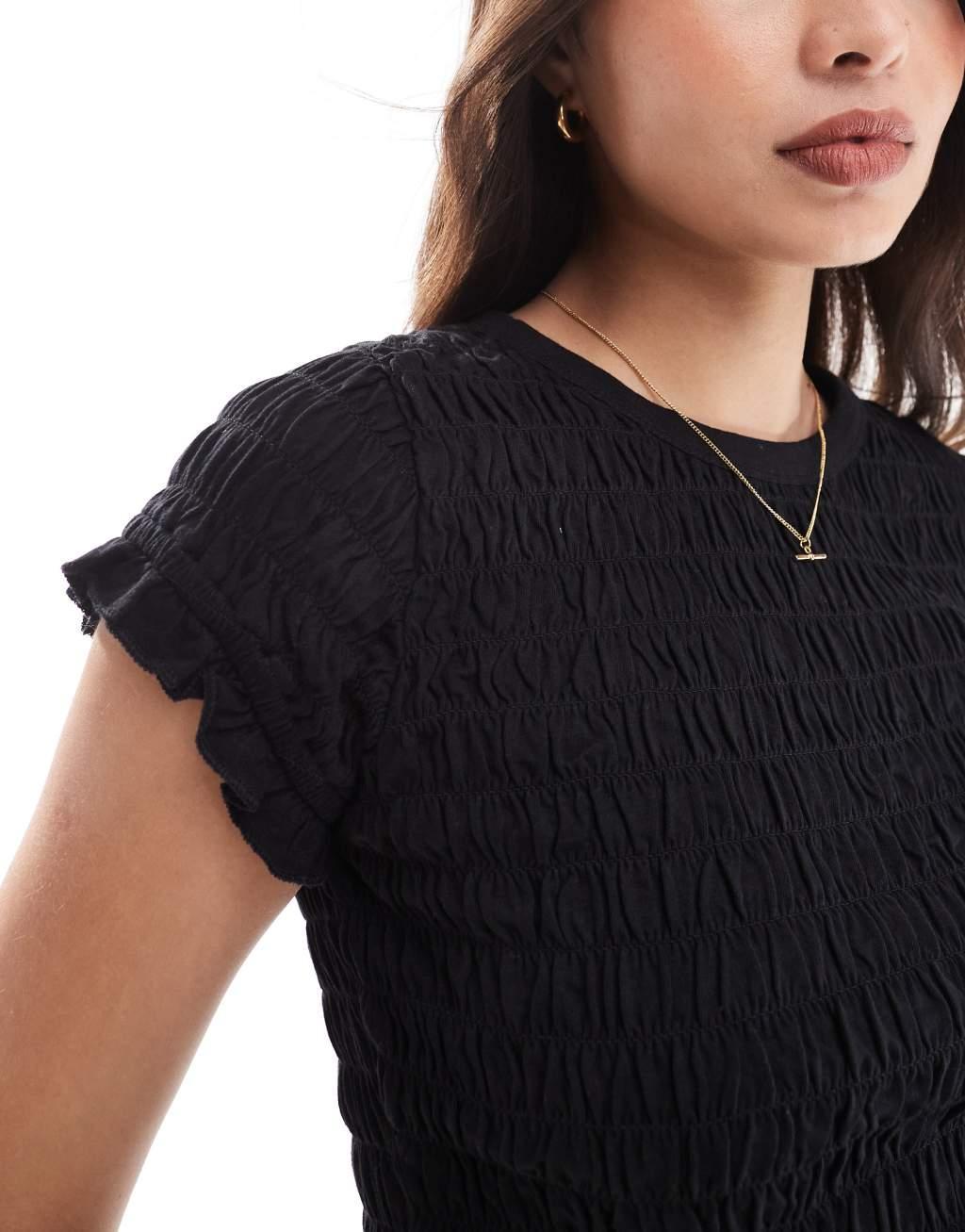 ASOS DESIGN shirred t-shirt in black Product Image