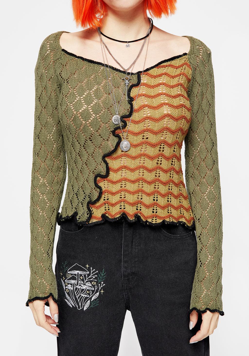 Mixed Feelings Patchwork Knit Top Product Image