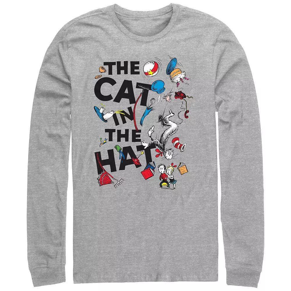 Men's Dr. Seuss The Cat In The Hat Poster Long Sleeve Graphic Tee, Size: XXL, Athletic Grey Product Image