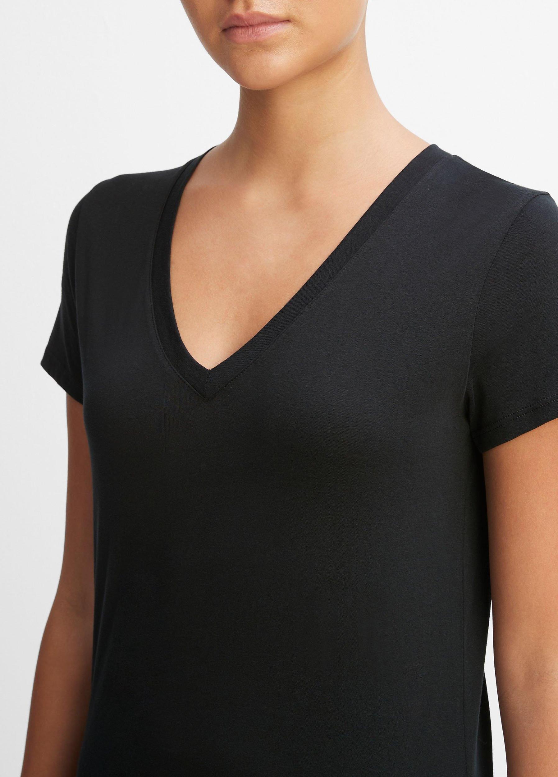 Womens Essential Pima Cotton V-Neck T-Shirt, Black, Size XL Vince Product Image