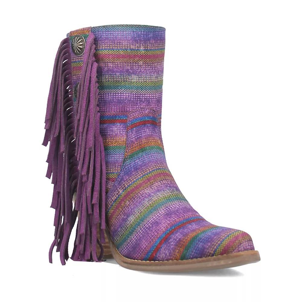 Dingo Women's Chili Pepper Leather Fringe Heeled Boots, Size: 8, Purple Team Product Image