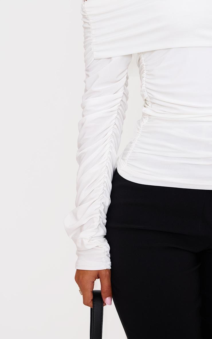 Petite Cream Double Slinky Asymmetric Bardot Long Sleeve Top Product Image