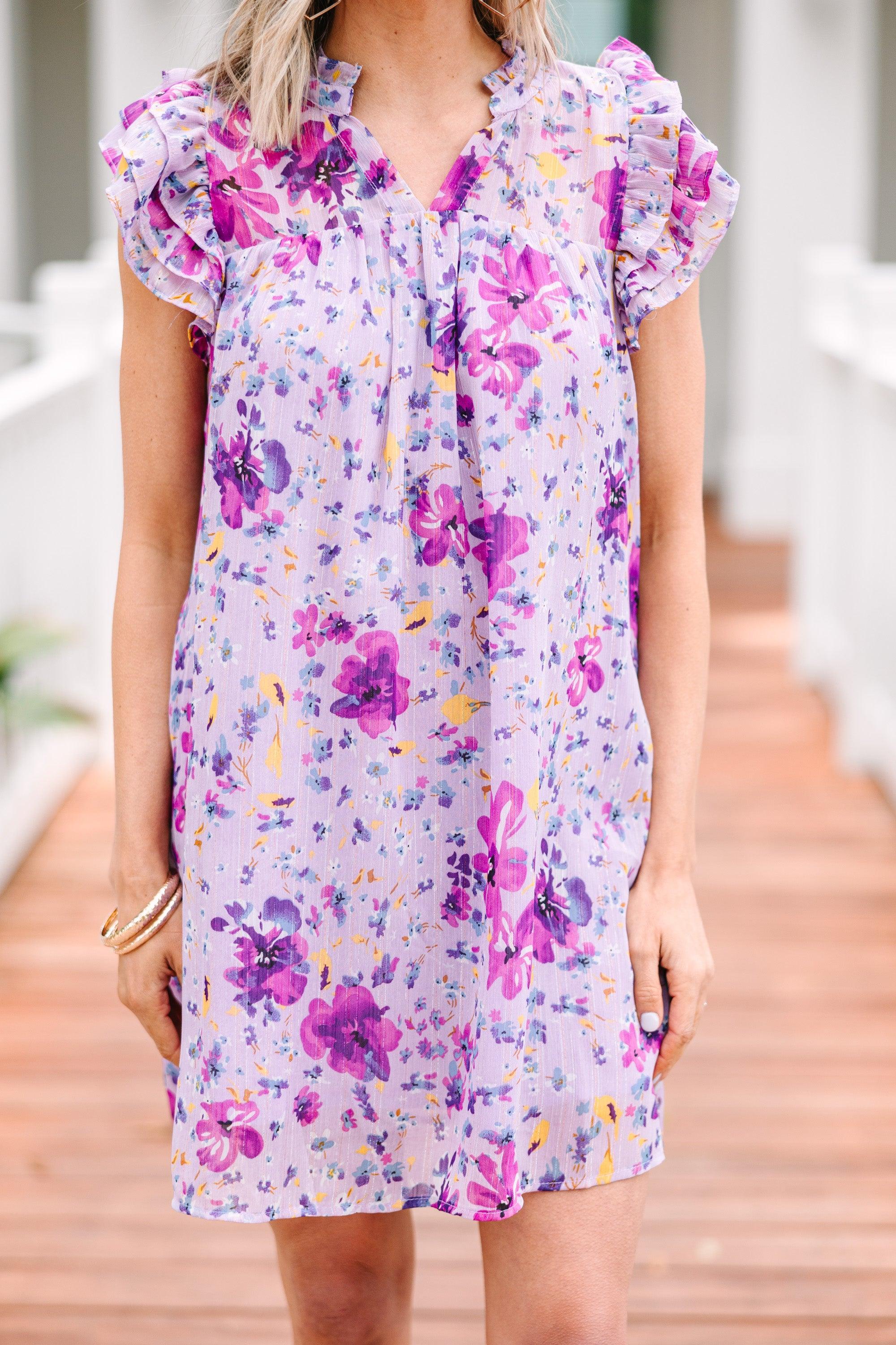 Make It Happen Lavender Purple Ditsy Floral Dress Female Product Image