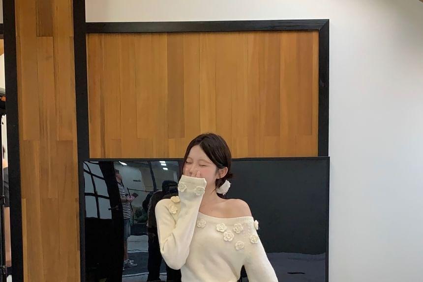 Boat Neck Flower Accent Sweater Product Image