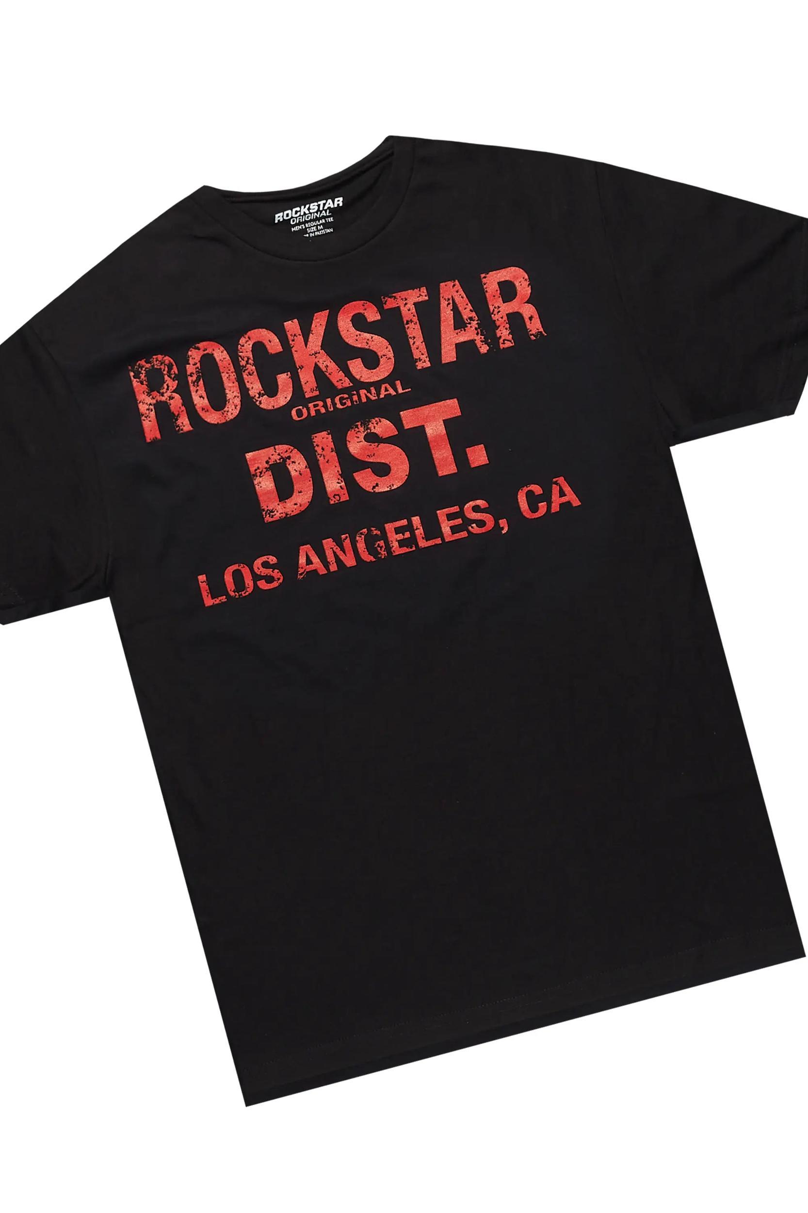 Saxon Dark Grey/Red T-Shirt/Stacked Flare Jean Set Male Product Image