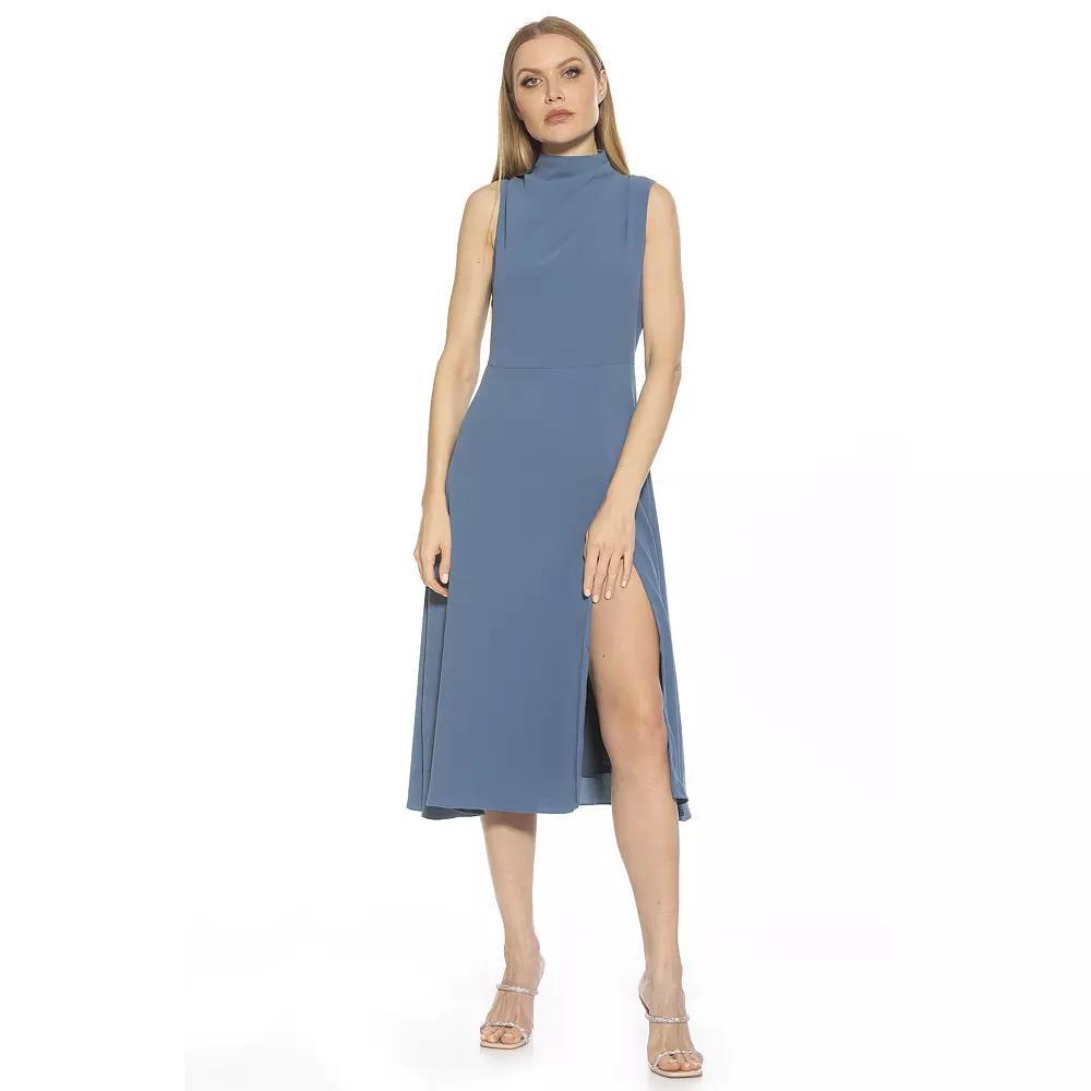 Women's ALEXIA ADMOR Veronica Draped Mock Neck Fit And Flare Dress, Size: 2, Green Palm Product Image