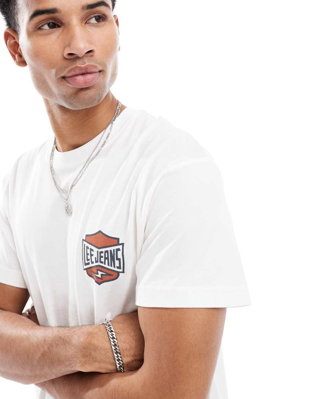 Lee archive chest logo relaxed fit t-shirt in off white Product Image