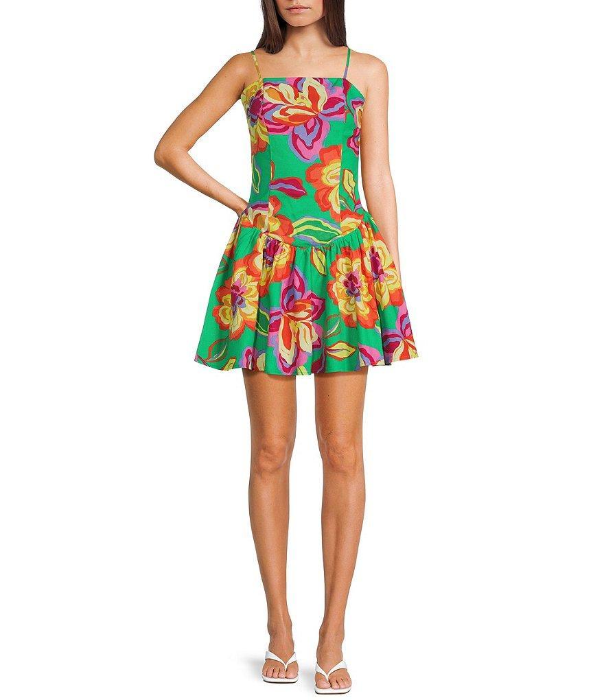 GB Floral Printed Linen Blend Drop Waist Mini Dress Product Image