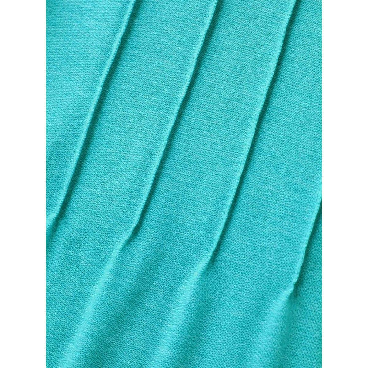 Plus Size Pleated Neck-Tie Solid T-Shirt Arctic Women Tucked seam Round Neck Everyday-Casual T-shirts BloomChic 12/L Product Image