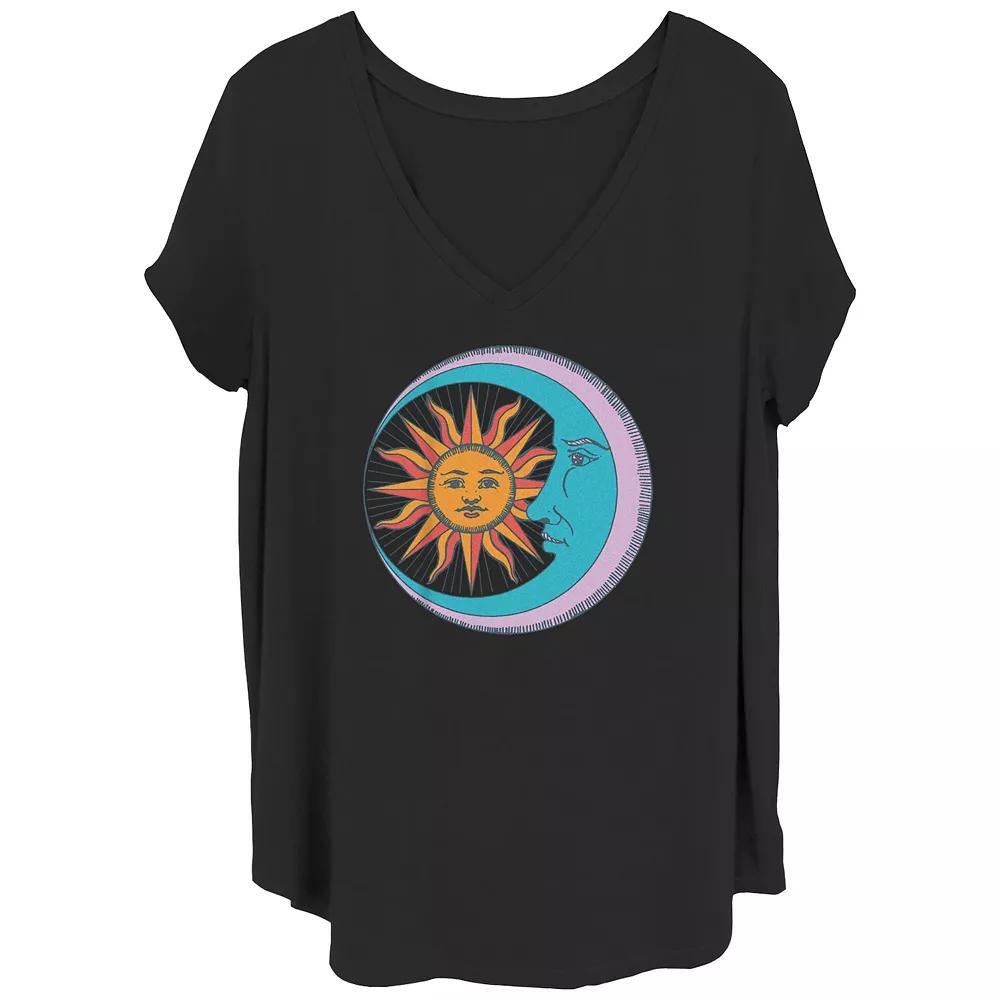 Juniors' Plus Sun And Moon Together V-Neck Graphic Tee, Women's, Size: 3XL, Black Product Image