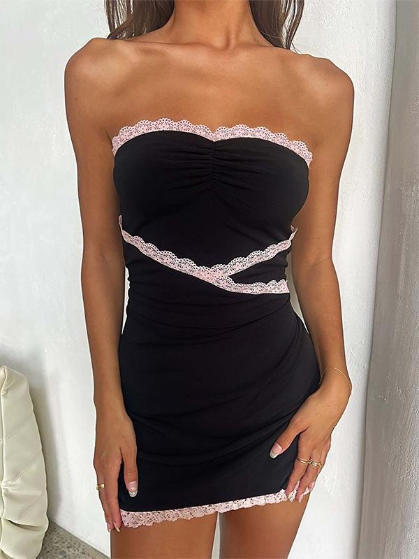 Lace Trim Bandeau Mini Dress Product Image
