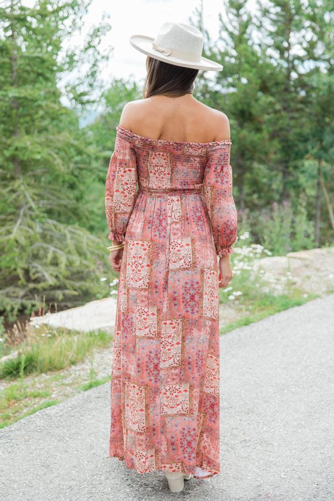 Sounds In My Mind Brick Off The Shoulder Printed Maxi Dress FINAL SALE Product Image