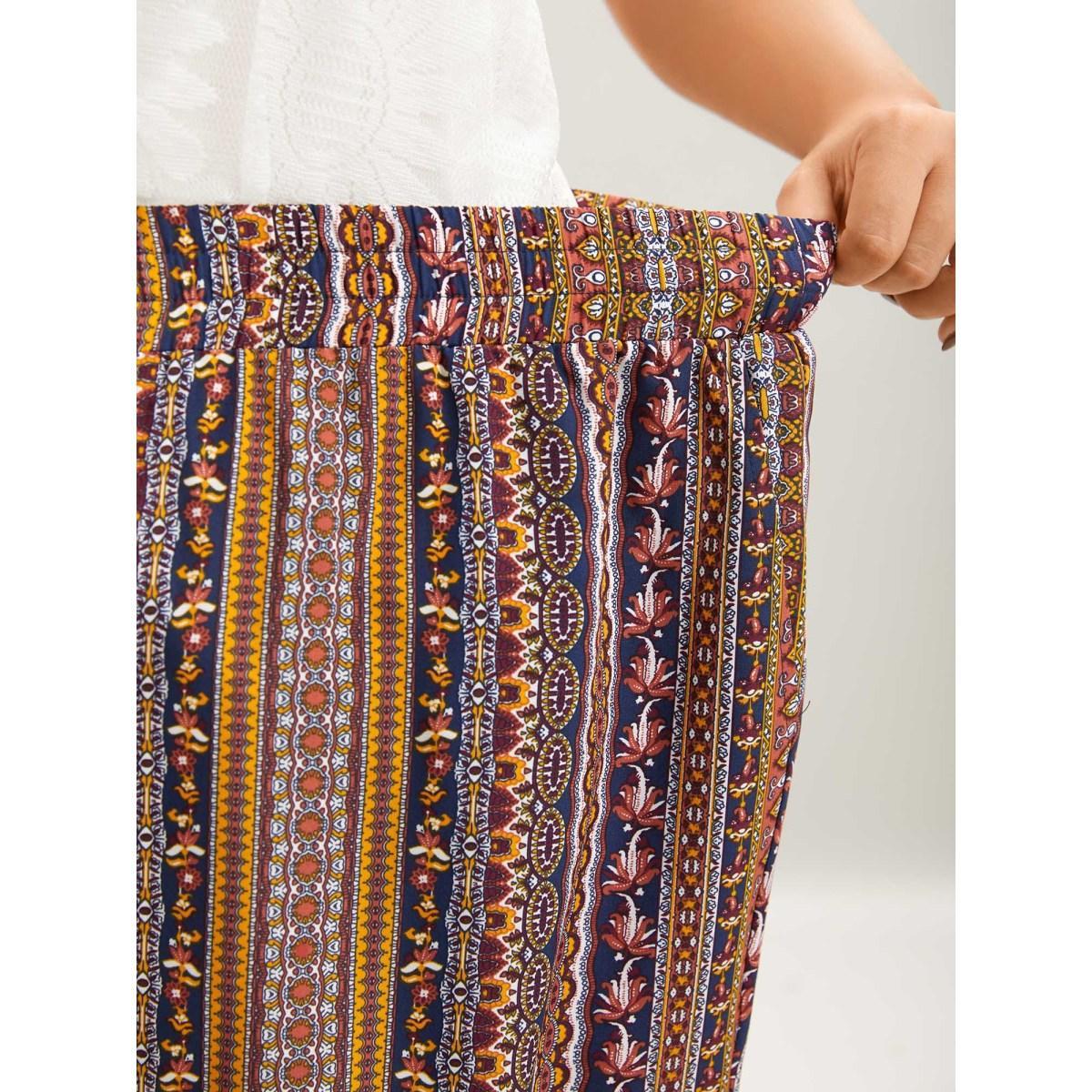 Plus Size Boho Striped Split Jogger Pants Women Multicolor Casual Bodycon Mid Rise Everyday-Casual Pants BloomChic 30/6X Product Image
