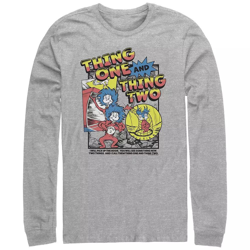 Men's Dr. Seuss Thing One And Thing Two Long Sleeve Graphic Tee, Size: Large, Athletic Grey Product Image