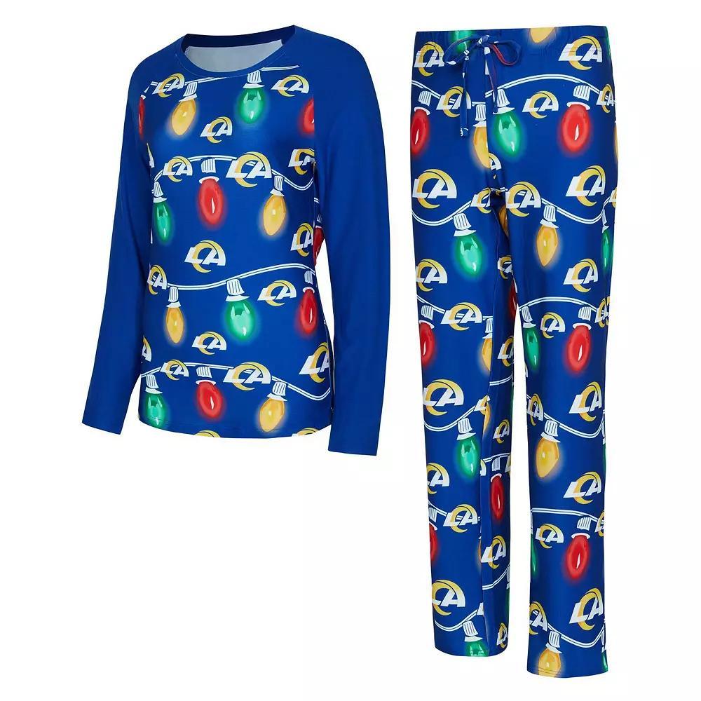 Women's Concepts Sport Los Angeles Rams Garland Knit Raglan Long Sleeve T-Shirt & Pants Set, Size: 2XL, Blue Product Image