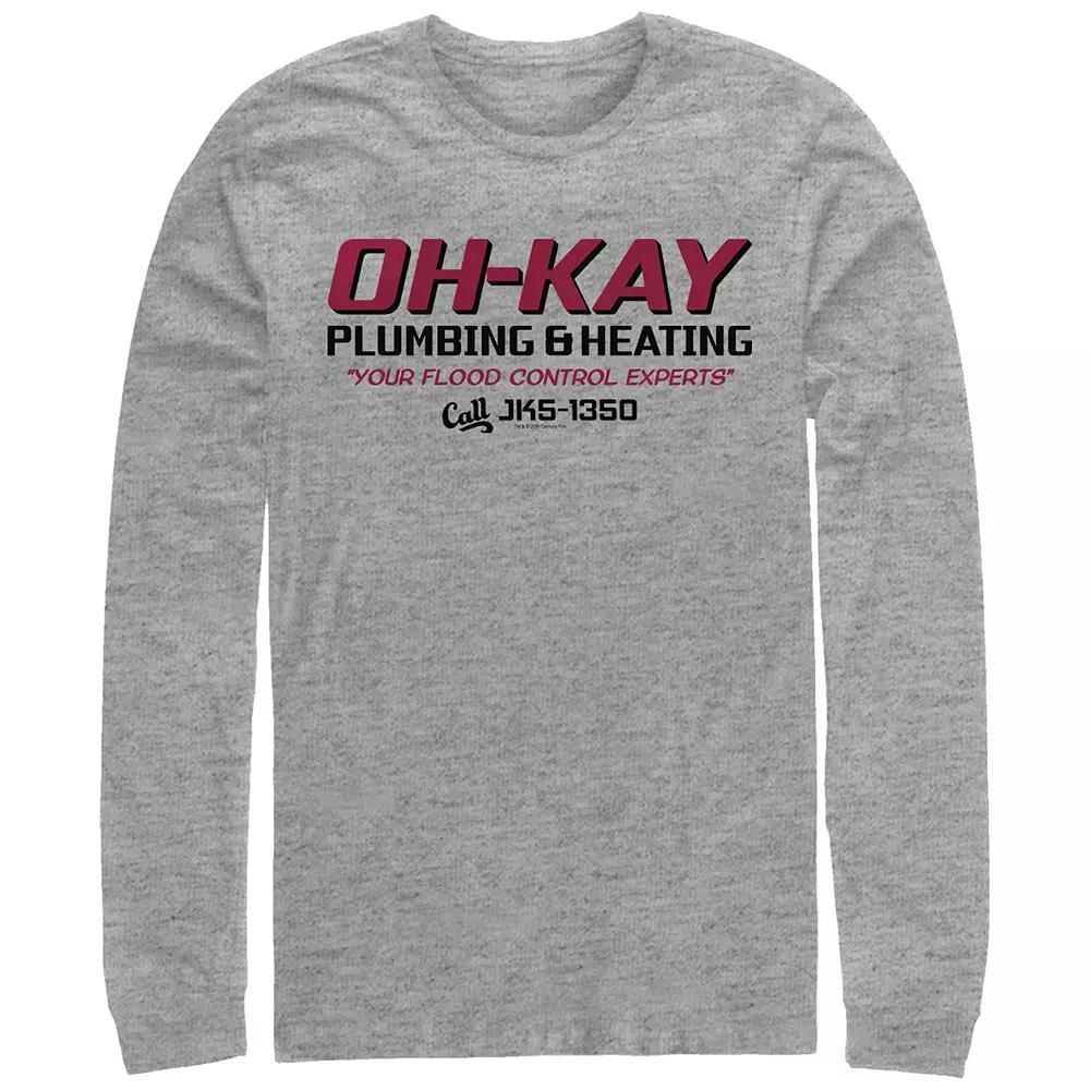Big & Tall Home Alone Oh-Kay Plumbing & Heating Logo Long Sleeve Graphic Tee, Men's, Size: Large, Athletic Grey Product Image