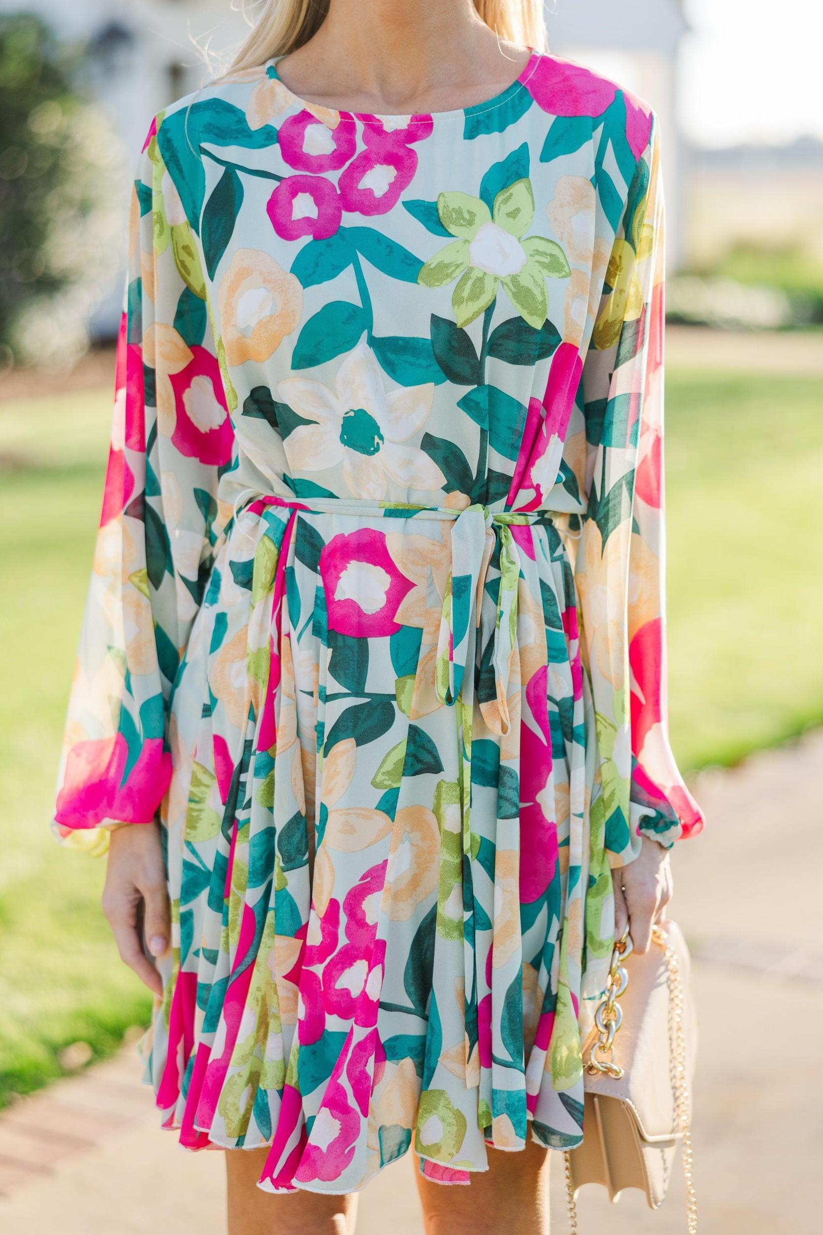 Stay Close Sage Green Floral Dress Female Product Image