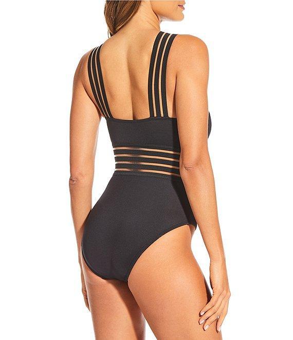 Gibson & Latimer Illusion Solid Banded High Neck One Piece Swimsuit Product Image