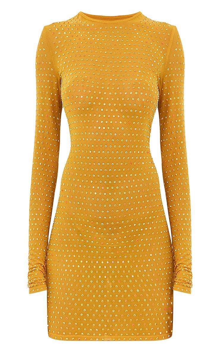 Chartreuse Embellished Mesh Bodycon Dress Product Image