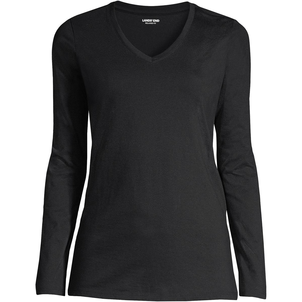 Petite Lands' End Supima Cotton Relaxed V-Neck Tee, Women's, Size: Small Petite, Ivory Black Stripe Product Image
