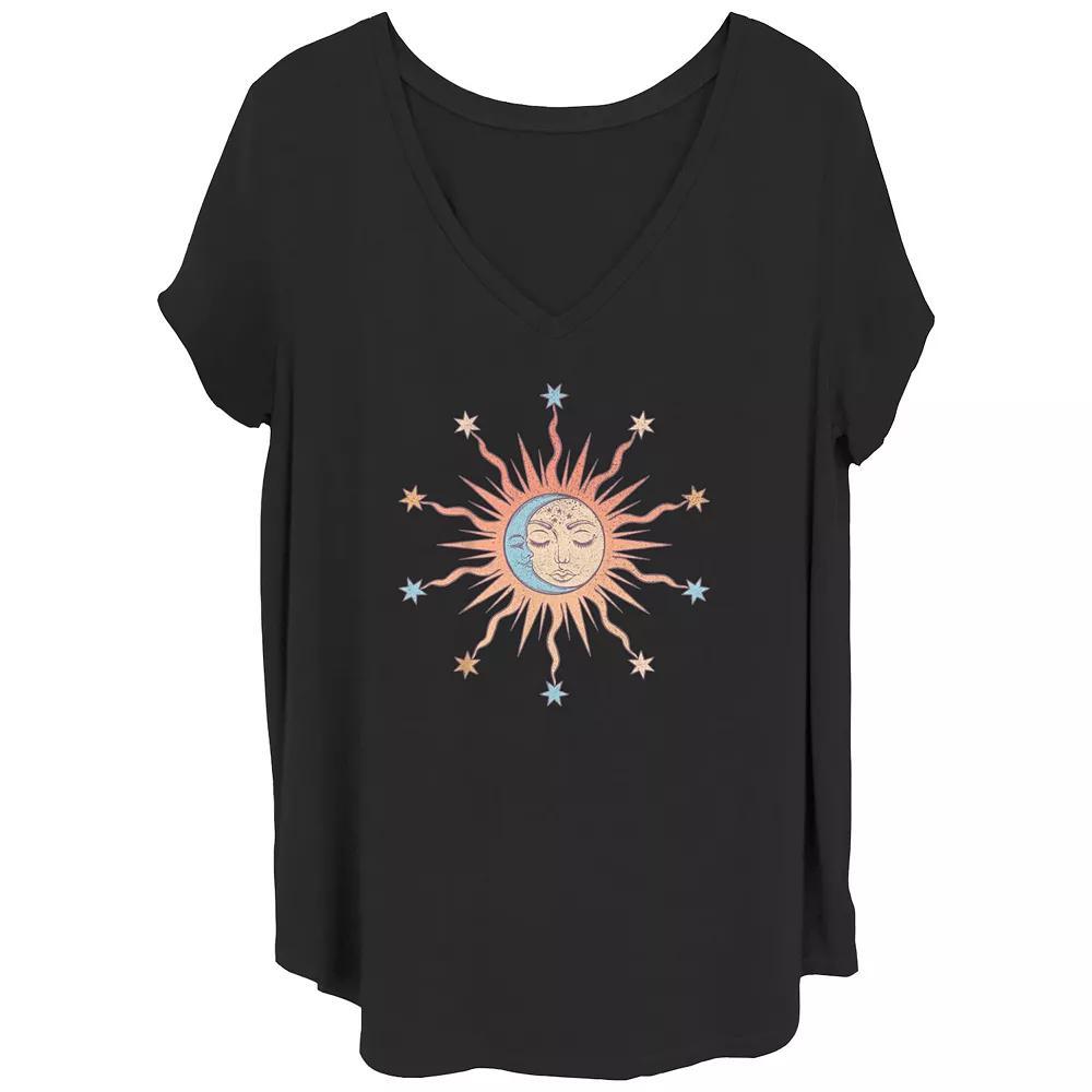 Juniors Plus Moon And Sun Surrounded By Stars V-Neck Graphic Tee, Womens Product Image