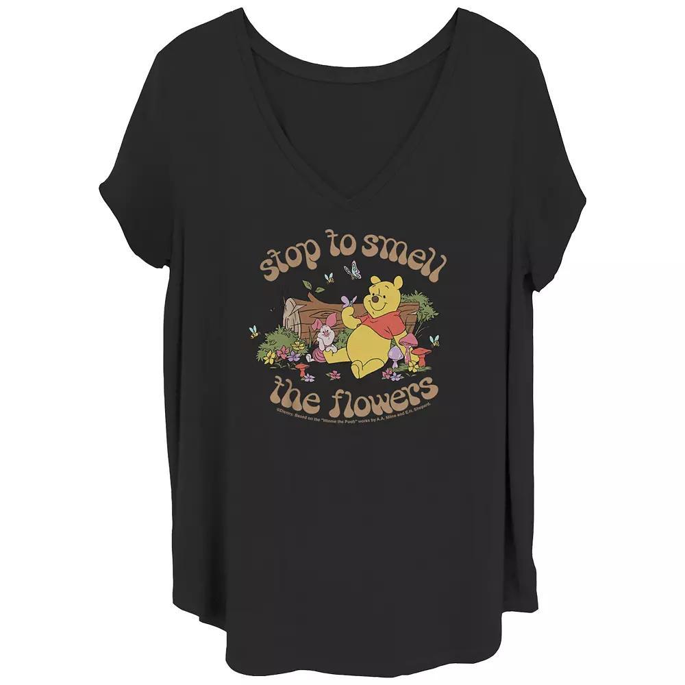 Disney's Winnie The Pooh Smell The Flowers Winnie Juniors' Plus Graphic Tee, Women's, Size: 3XL, Black Product Image