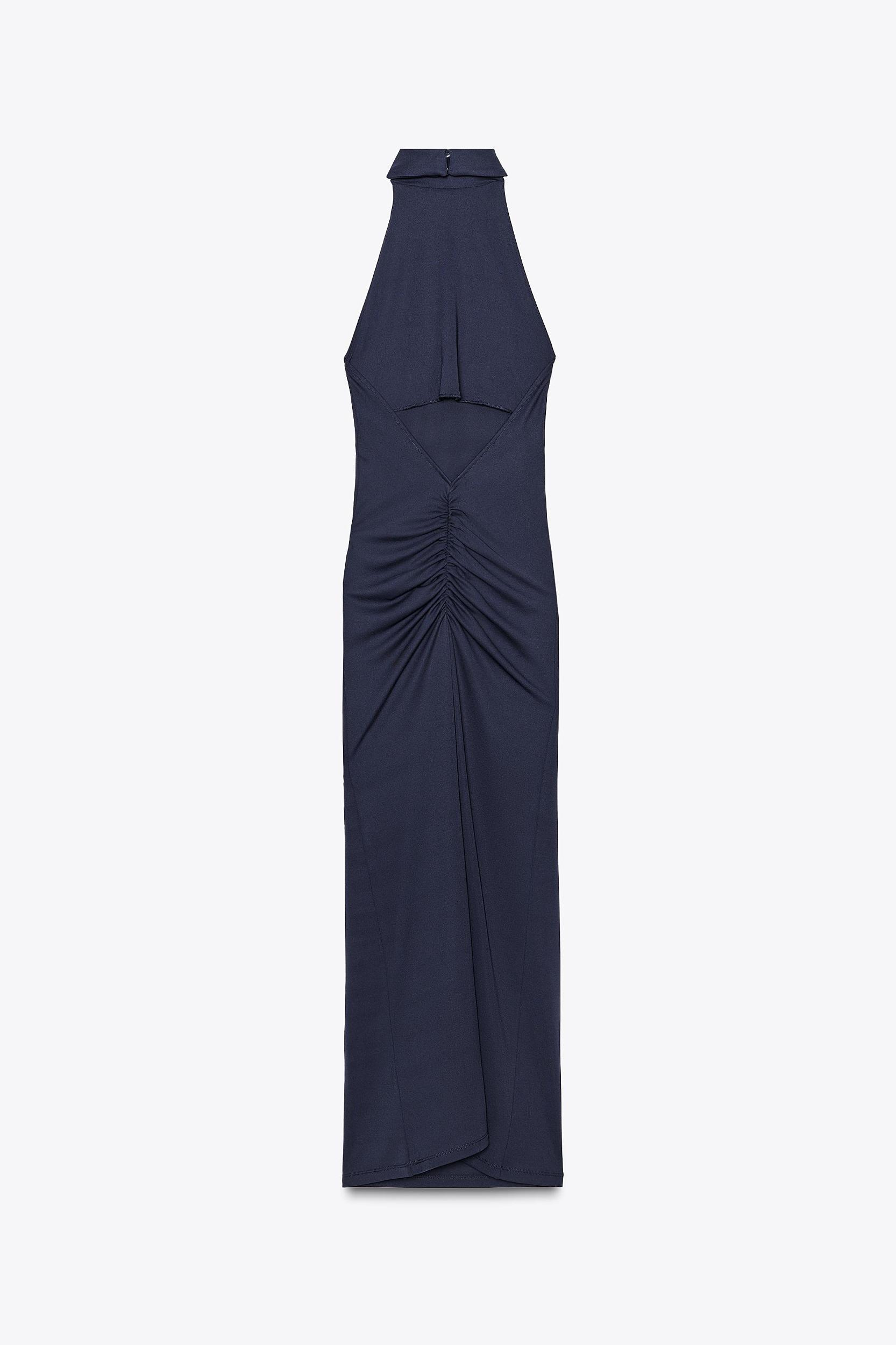 LONG HALTER RUCHED DRESS Product Image