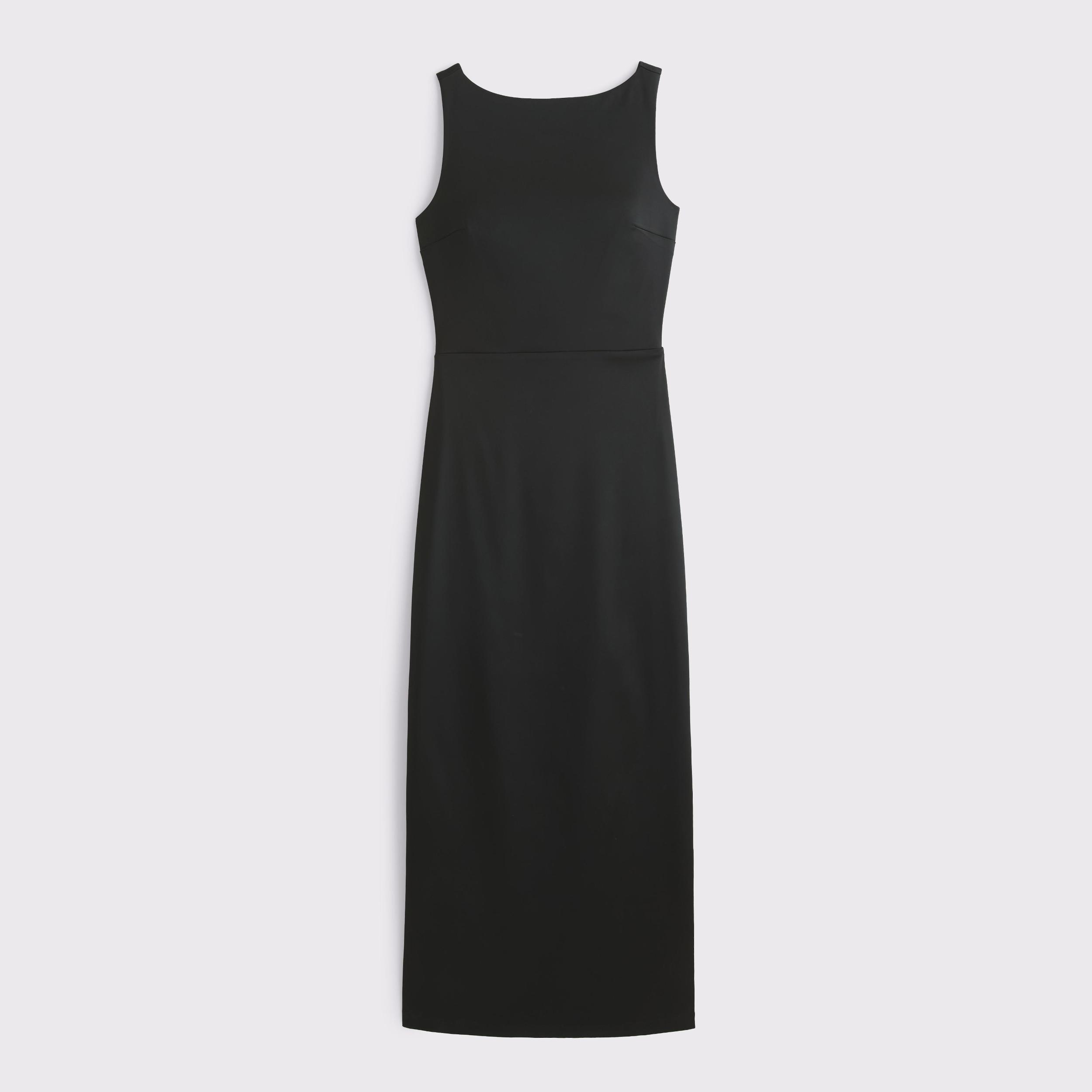 High-Neck Satin Sculpt Midi Dress Product Image