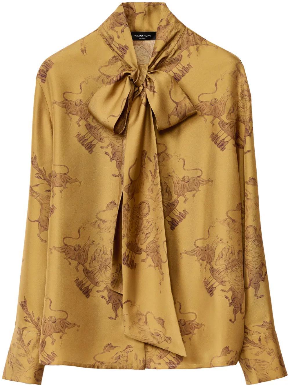 FABIANA FILIPPI Printed Silk Twill Shirt In Yellow Product Image
