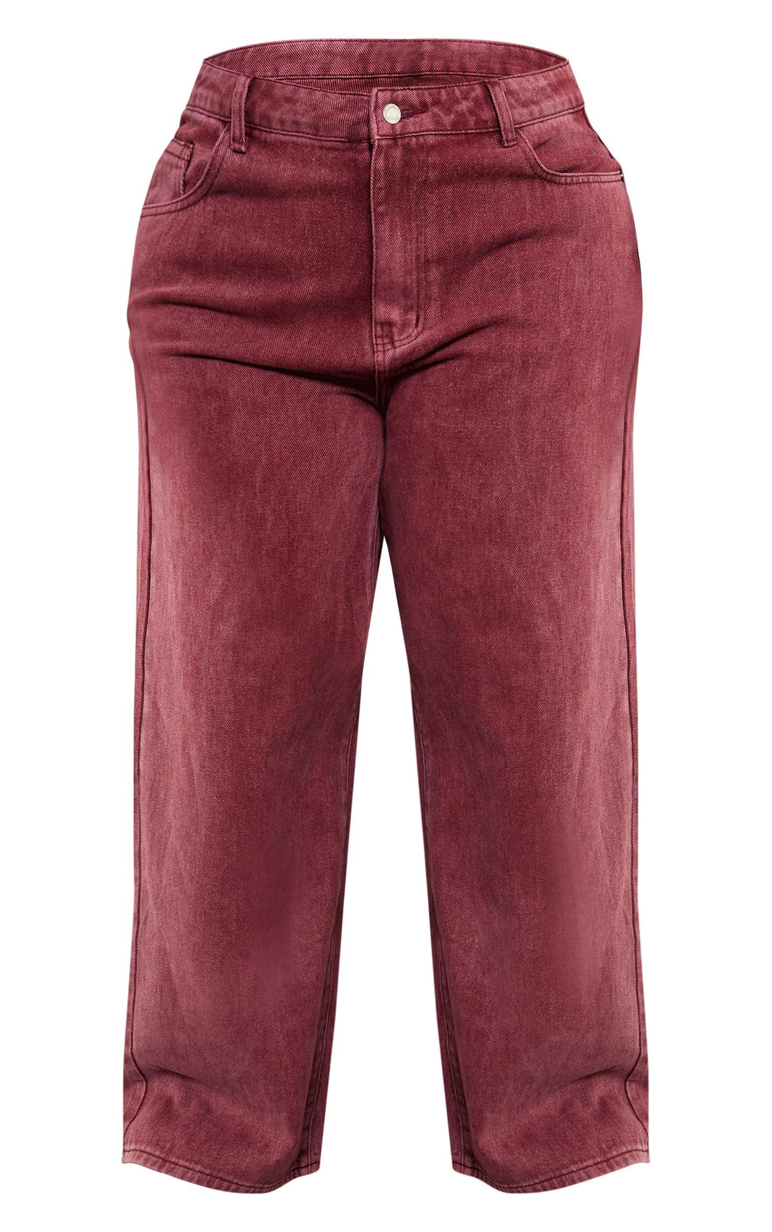 Plus Burgundy Washed Wide Leg Jeans Product Image