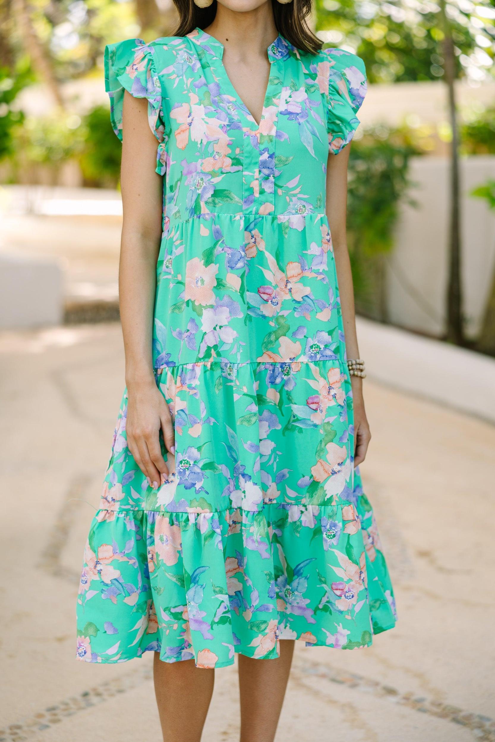Tell Me More Green Floral Midi Dress Female Product Image
