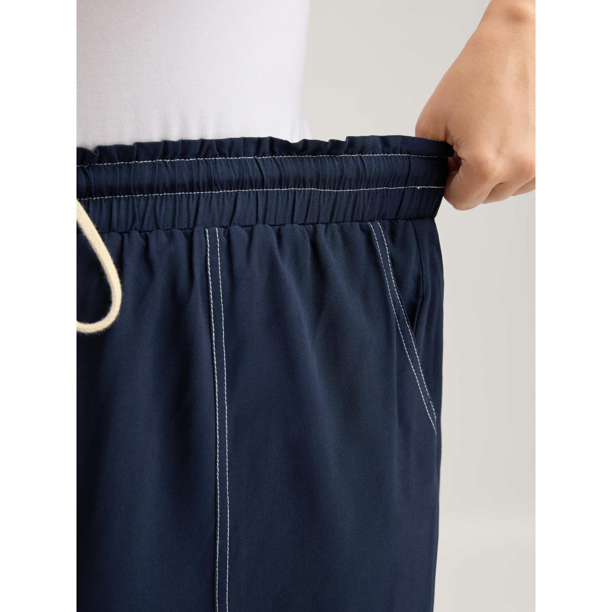 Plus Size Contrast Thread Detail Wide-Leg Pants Women Indigo Casual Loose Mid Rise Everyday-Casual Pants BloomChic 22-24/3X Product Image