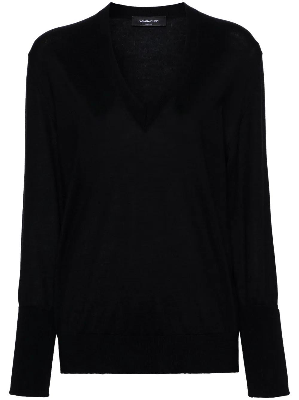 FABIANA FILIPPI Drop-shoulder V-neck Jumper In Schwarz Product Image