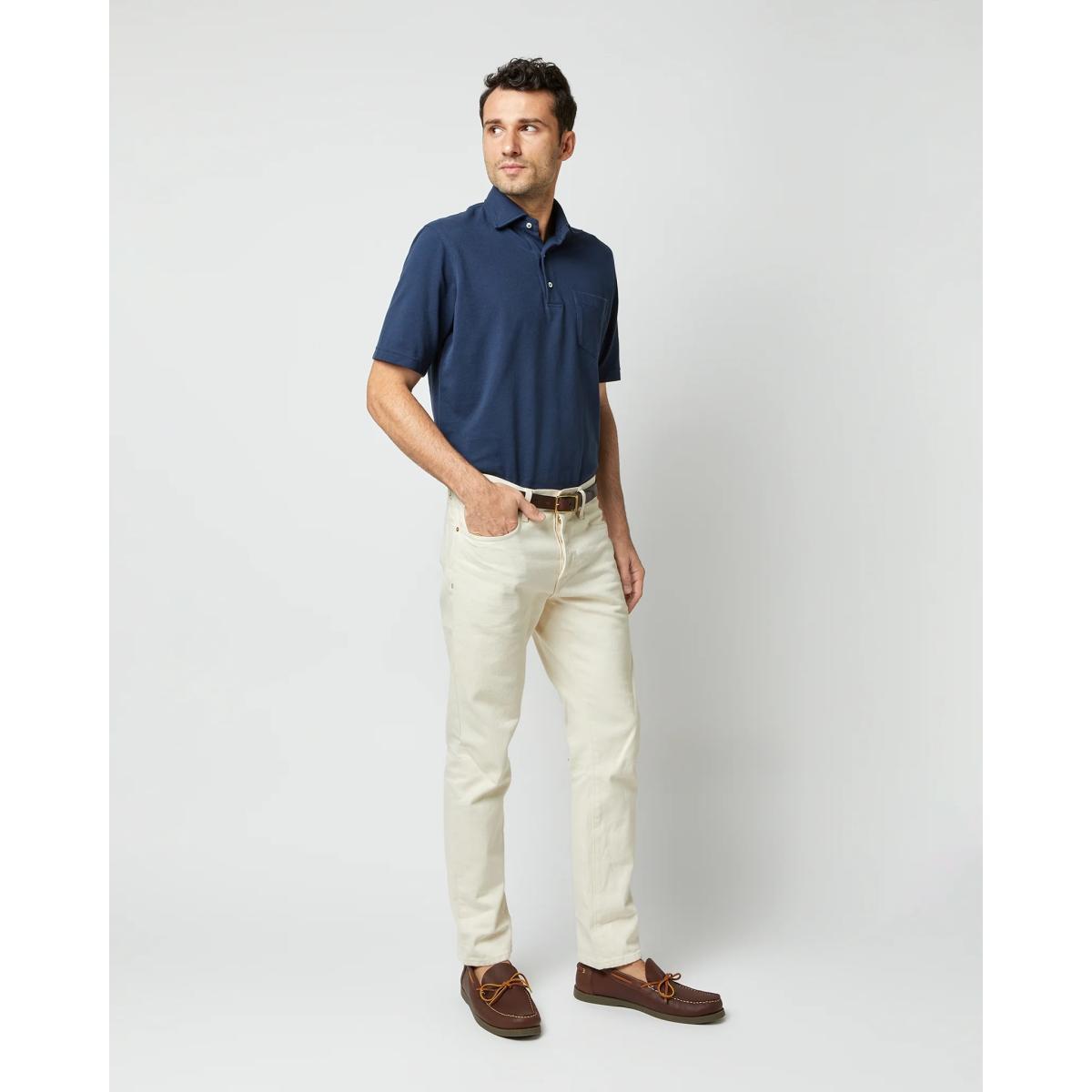 Short-Sleeved Polo Navy Pima Pique Product Image