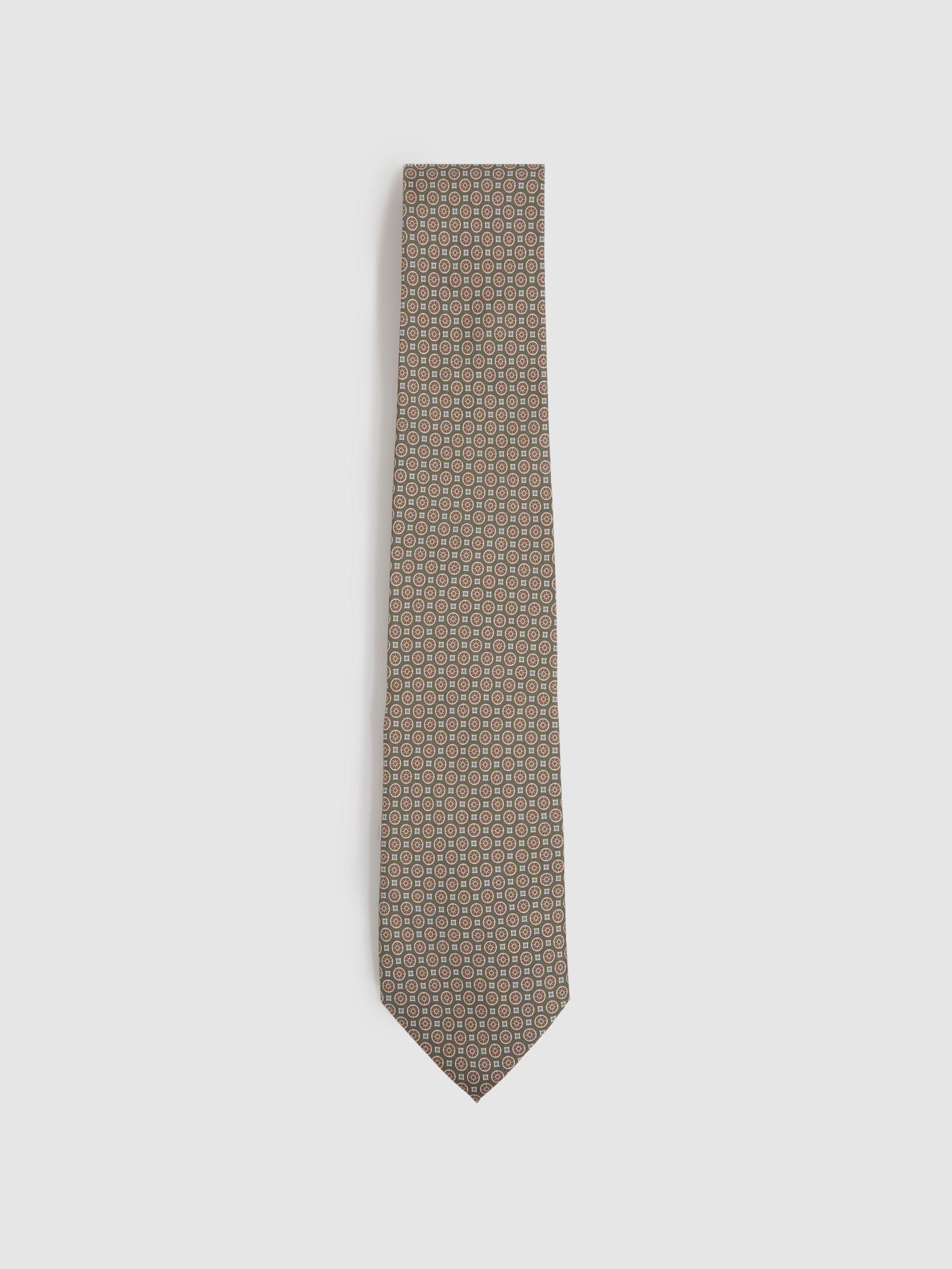 Silk Medallion Print Tie in Olive Product Image